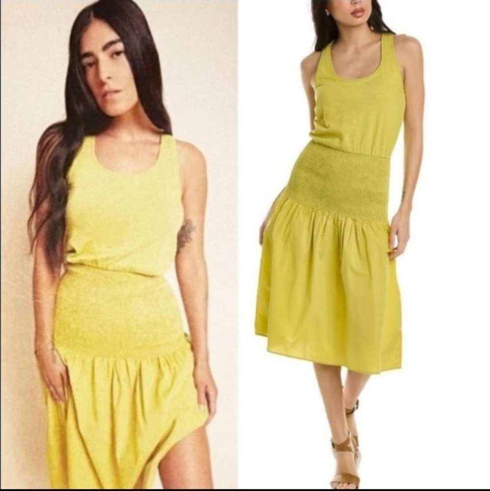 Nation LTD Sahar combo dress in Chartreuse.  Smocked drop waist, size XL